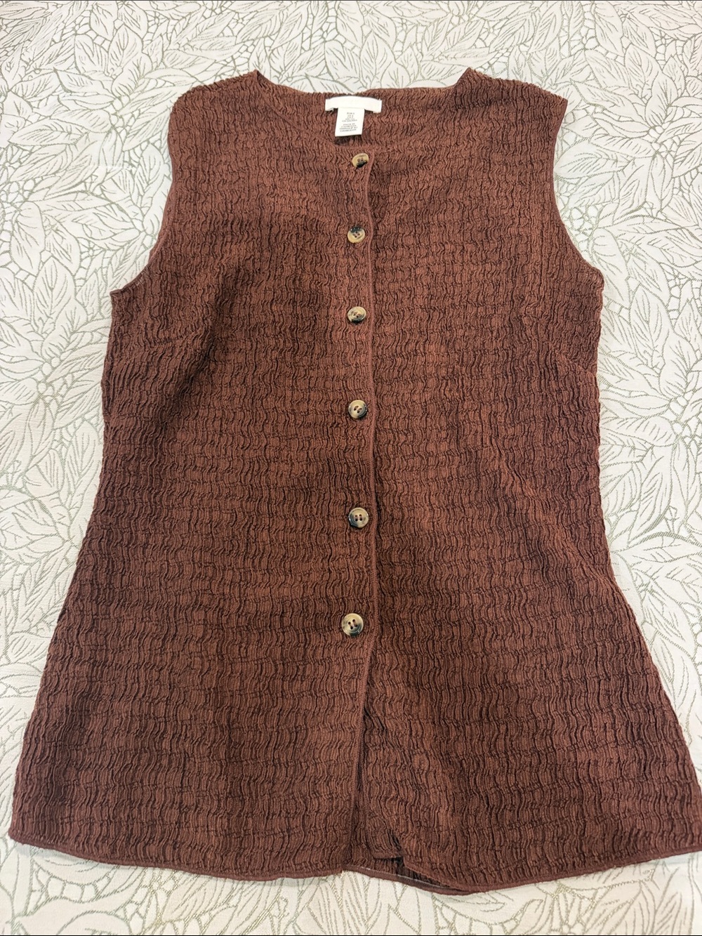 H&M Chocolate Brown Sleeveless Button-Front Textured Dress